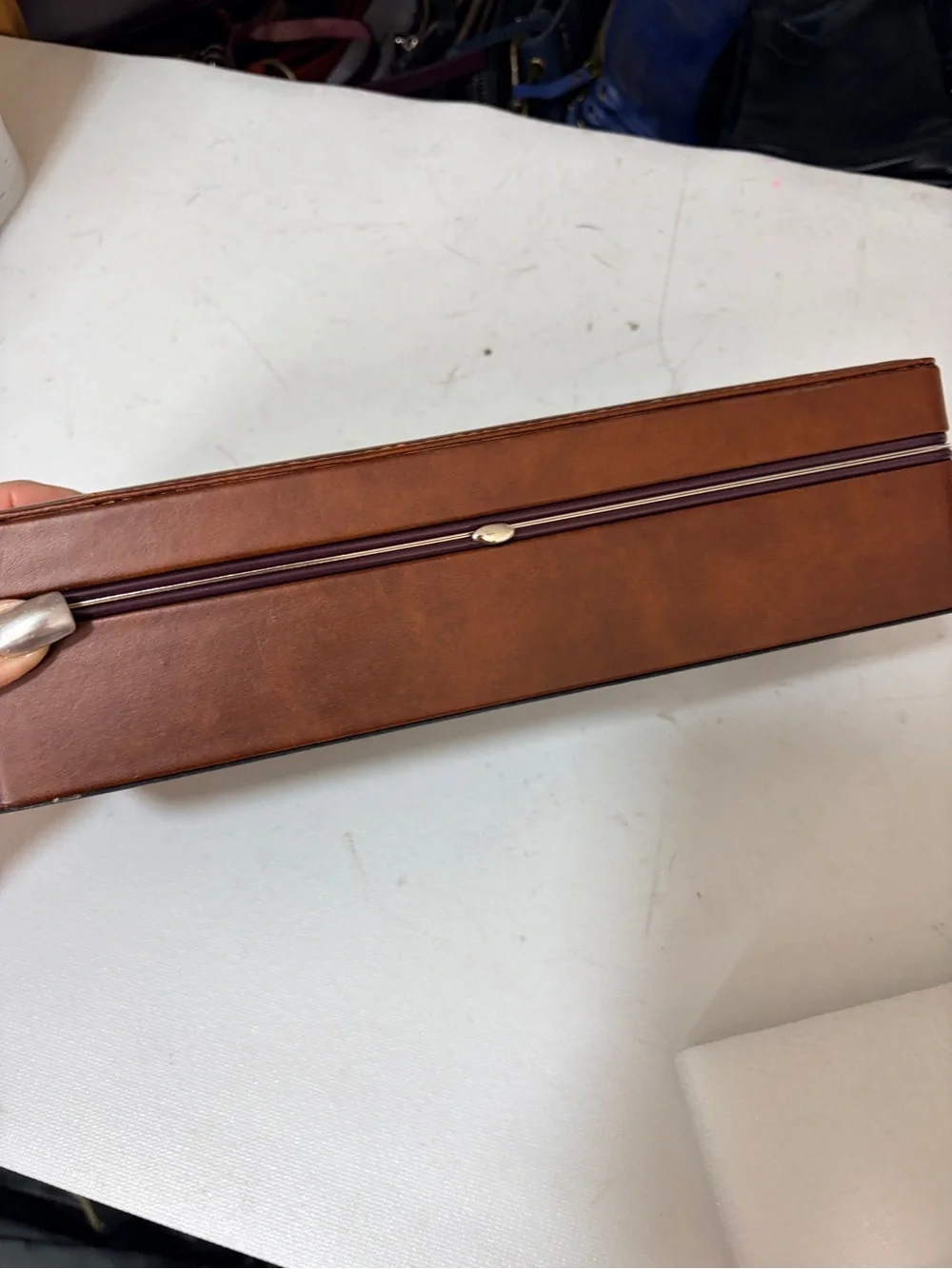 Brown Leather Watch Storage Case with Black Velvet Interior - 6 Watches